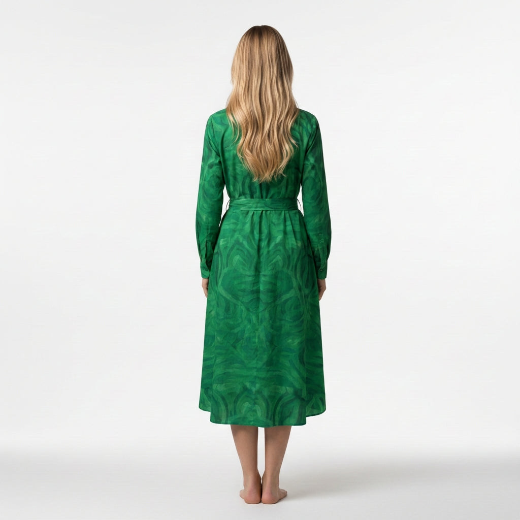Button Front Shirt Dress Dark Green Noodles