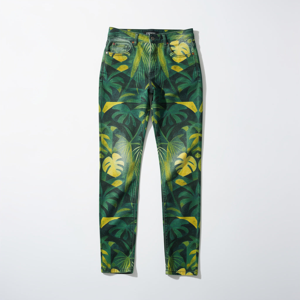 Skinny Jeans Green Leaves - Slim Jeans in Heavyweight Stretch Cotton Denim