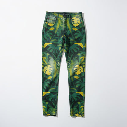 Skinny Jeans Green Leaves - Slim Jeans in Heavyweight Stretch Cotton Denim