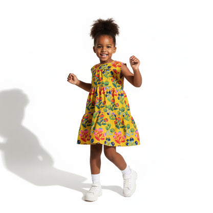 Little Lizzie Ruffle Dress - Lined - Dotted Yellow