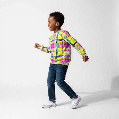 Kid's Neon Plaid Crewneck Sweatshirt