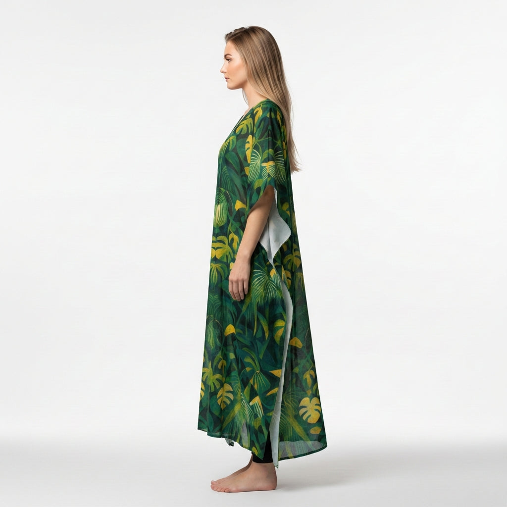 Caftan Green Leaves – Lightweight Organic Cotton Voile