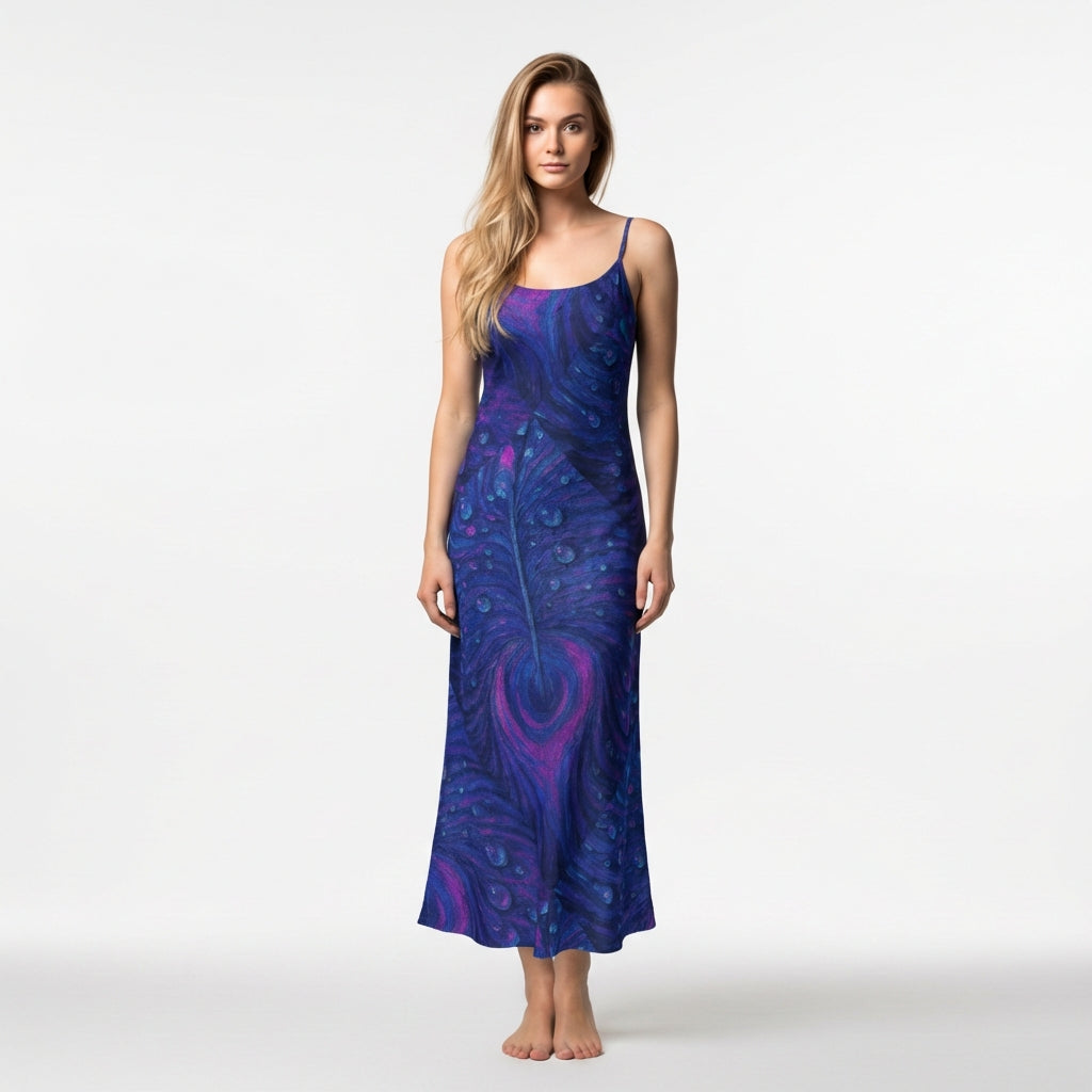 Bias Slip Dress Blue Blue Peacock Feather