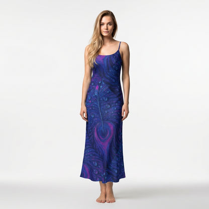 Bias Slip Dress Blue Blue Peacock Feather