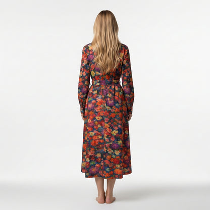 Button Front Shirt Dress Red Flower Bed