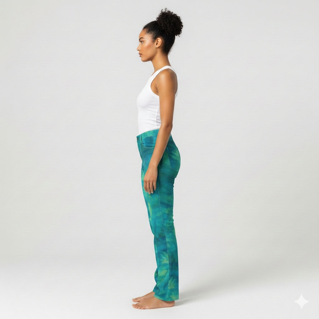 Skinny Jeans Turquoise Watercolors