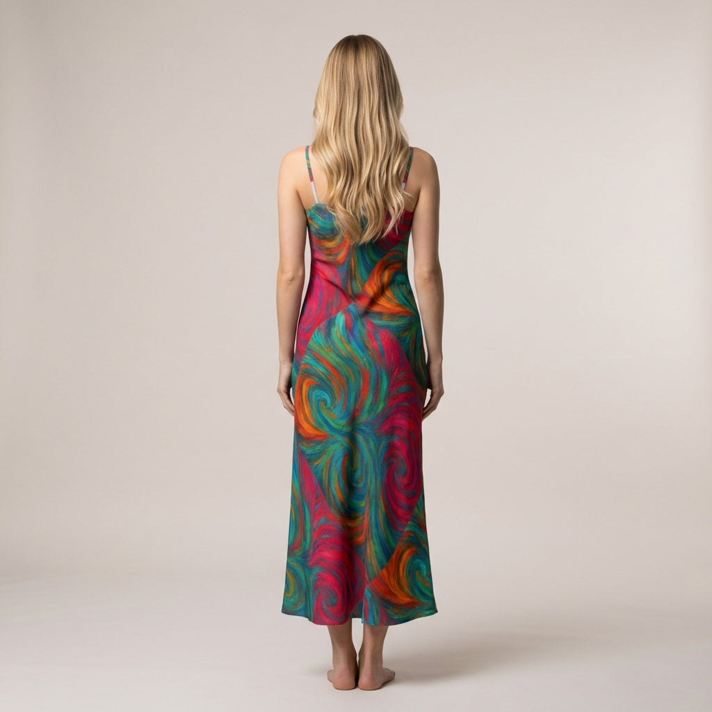 Bias Slip Dress Rainbow Swirls