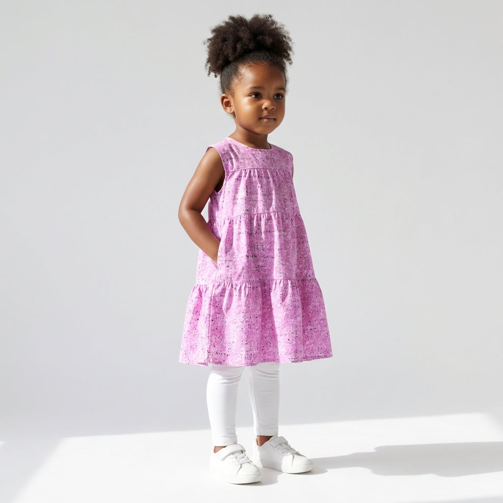 Ruffle Dress without Lining in Lightweight Cotton Poplin – Lilac Floral Speckle