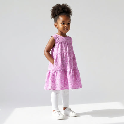 Ruffle Dress without Lining in Lightweight Cotton Poplin – Lilac Floral Speckle