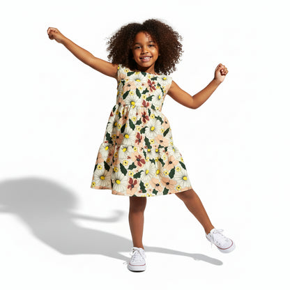 Kid's Ruffle Dress Without Lining in Ma Jong Floral