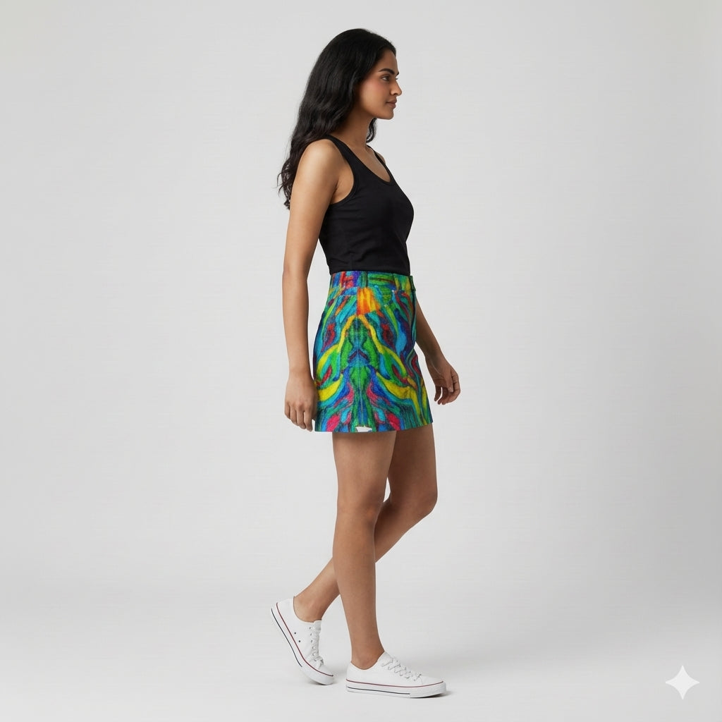 Denim Mini Skirt Green Jungle