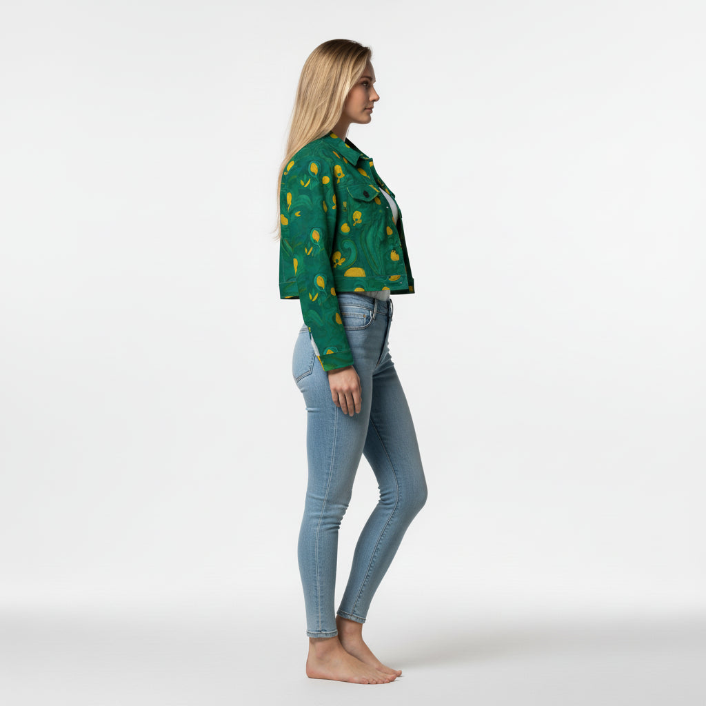 Cropped Jean Cotton Jacket Yellow Flowers