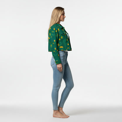Cropped Jean Cotton Jacket Yellow Flowers