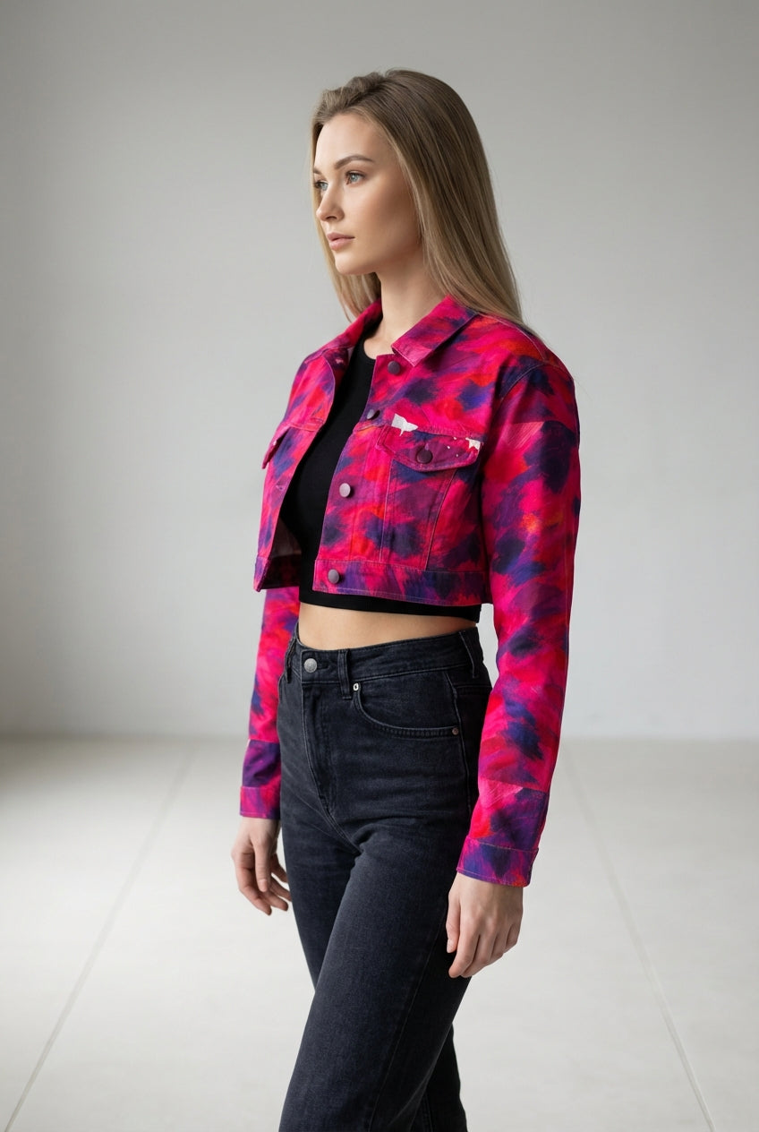 Cropped Jean Cotton Jacket Pink Paint