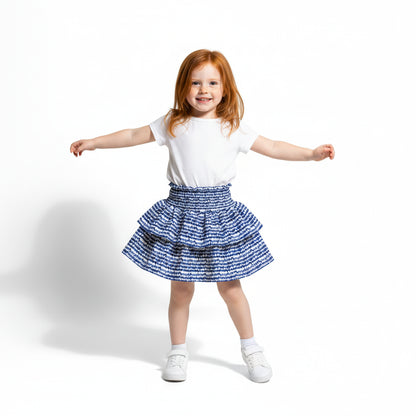 Kid's Smocked Ruffle Skirt in Cobalt Sound