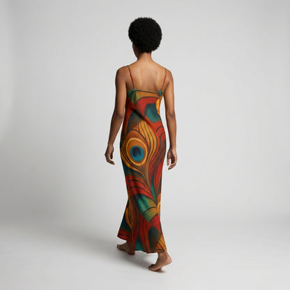 Bias Slip Dress Yellow Peacock Flower