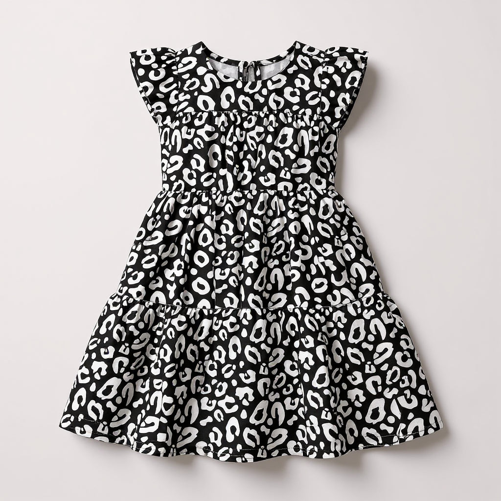 Kid's Ruffle Dress in Black Kitty Cat Dreamer