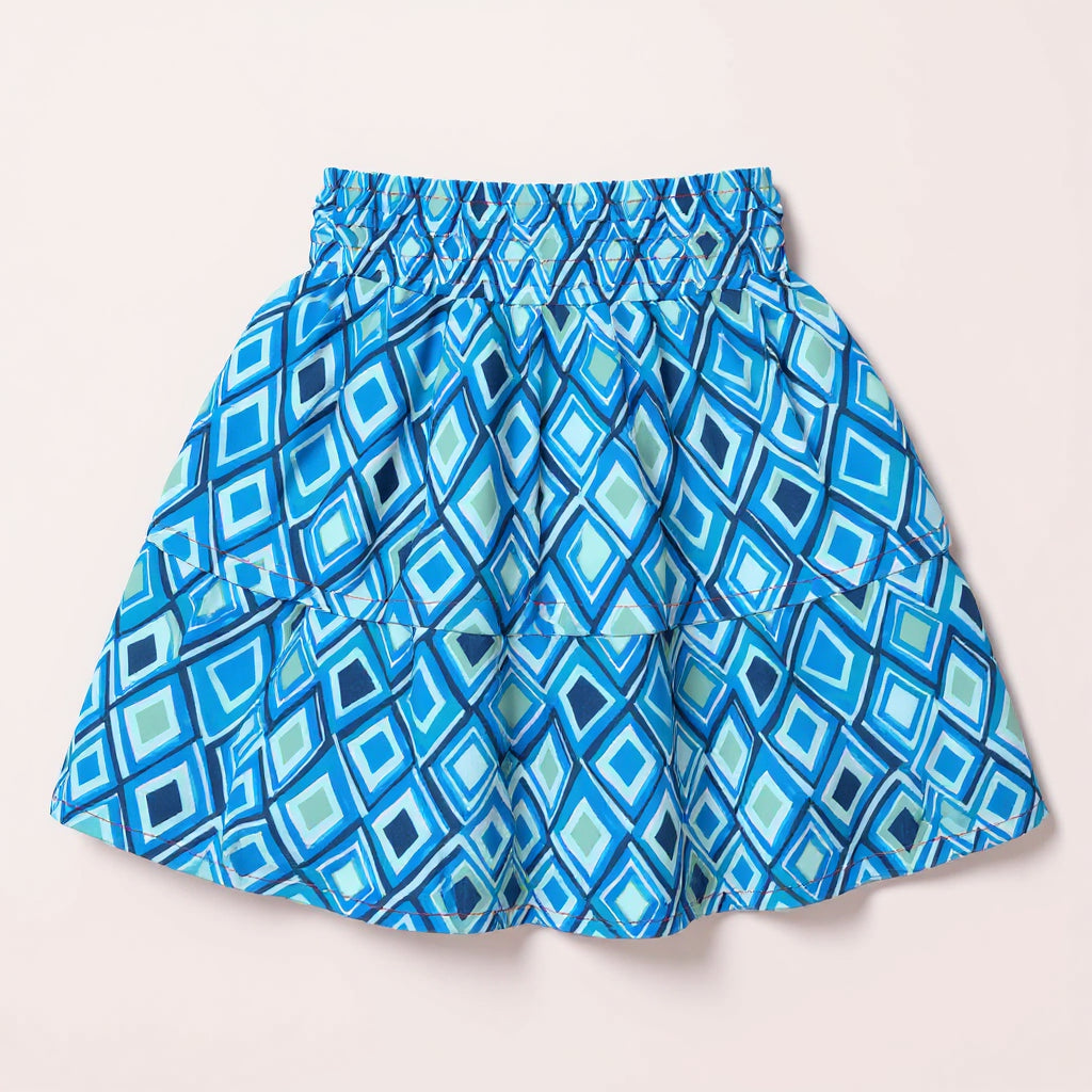 Kid's Smocked Ruffle Skirt in Aqua Argyle