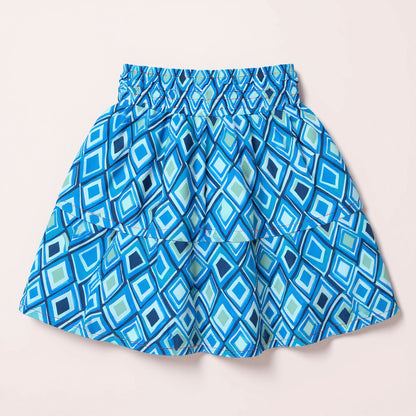 Kid's Smocked Ruffle Skirt in Aqua Argyle