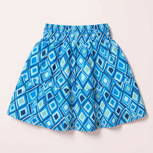 Kid's Smocked Ruffle Skirt in Aqua Argyle