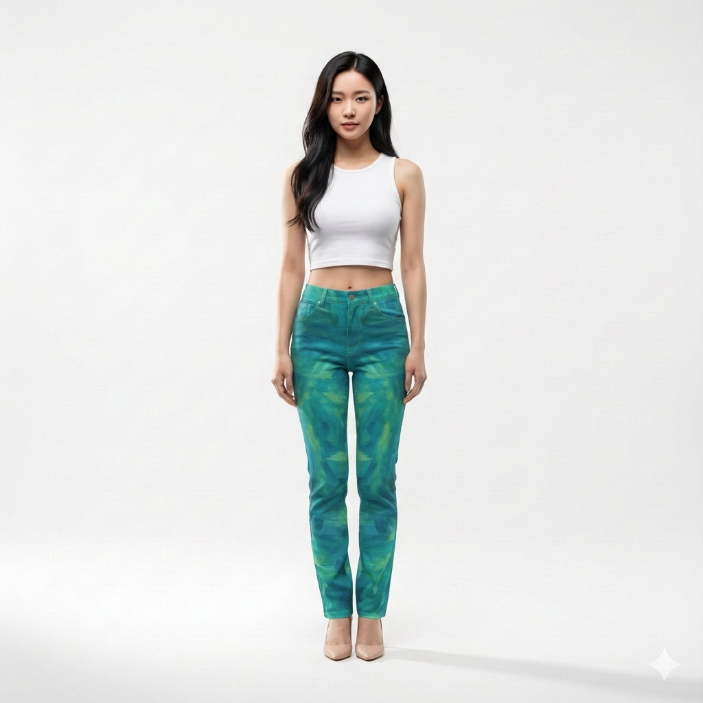 Skinny Jeans Turquoise Watercolors