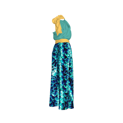 Elastic Waist Halter Maxi in Pima Cotton Poplin