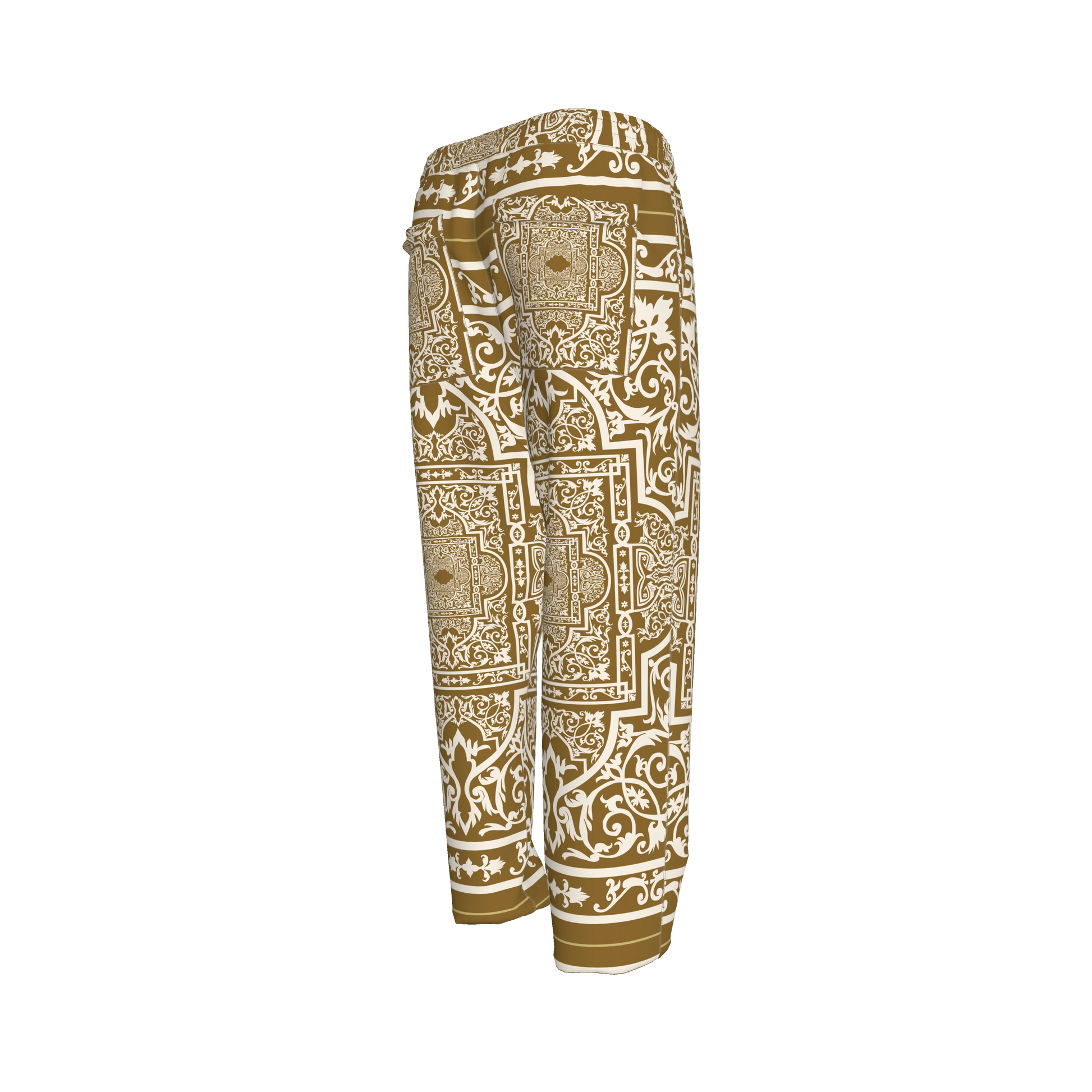 Andre Pullstring Pants: Elastic Waist Pegged Trouser in Ornate Baroque Print