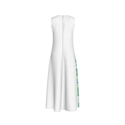 V-Neck A-Line Palm Dress in White Organic Cotton Twill