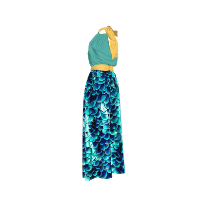 Elastic Waist Halter Maxi in Pima Cotton Poplin
