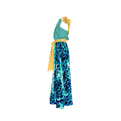 Elastic Waist Halter Maxi in Pima Cotton Poplin