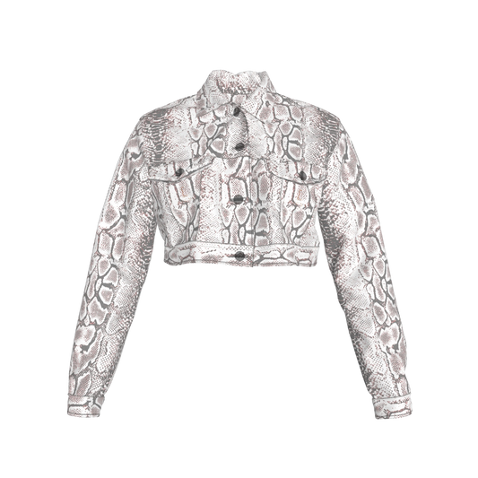 L'EGNA RISING SNAKESKIN Cropped Jean Jacket