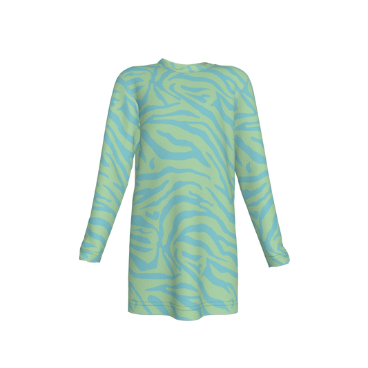 Long Sleeve T-Shirt Dress in Aqua Zebra Stripe