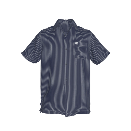 White on Dk Blue Short Sleeve Men’s Shirt with Collar