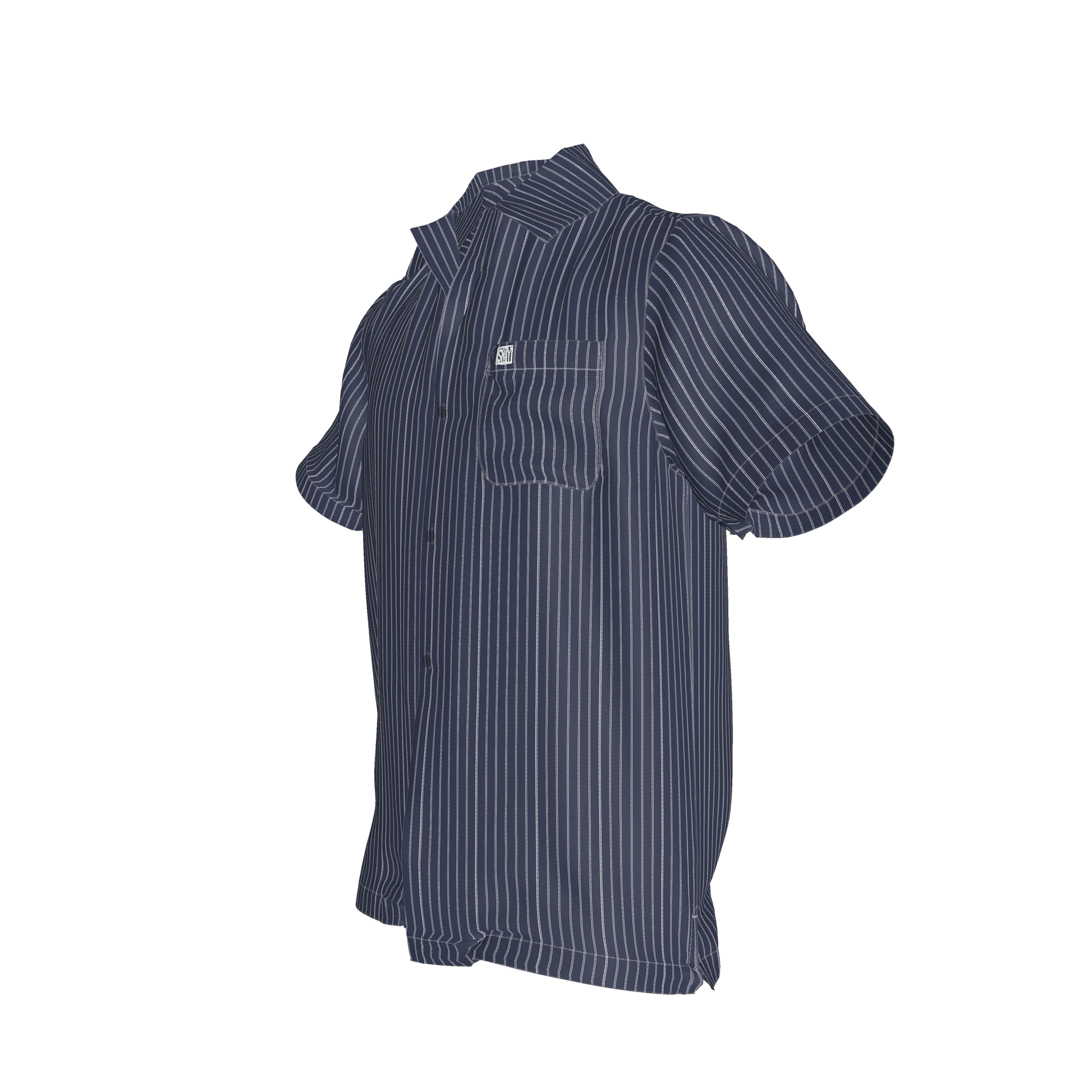 White on Dk Blue Short Sleeve Men’s Shirt with Collar