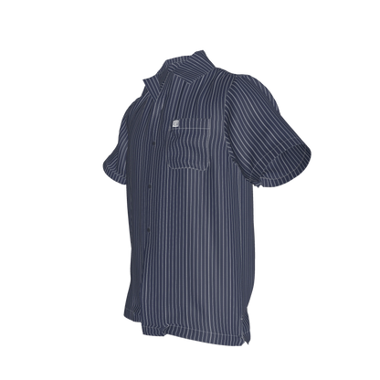 White on Dk Blue Short Sleeve Men’s Shirt with Collar