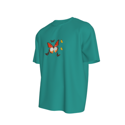 Boxy Unisex Tshirt - mariposita tshirt turquesa in Organic Cotton Ponte