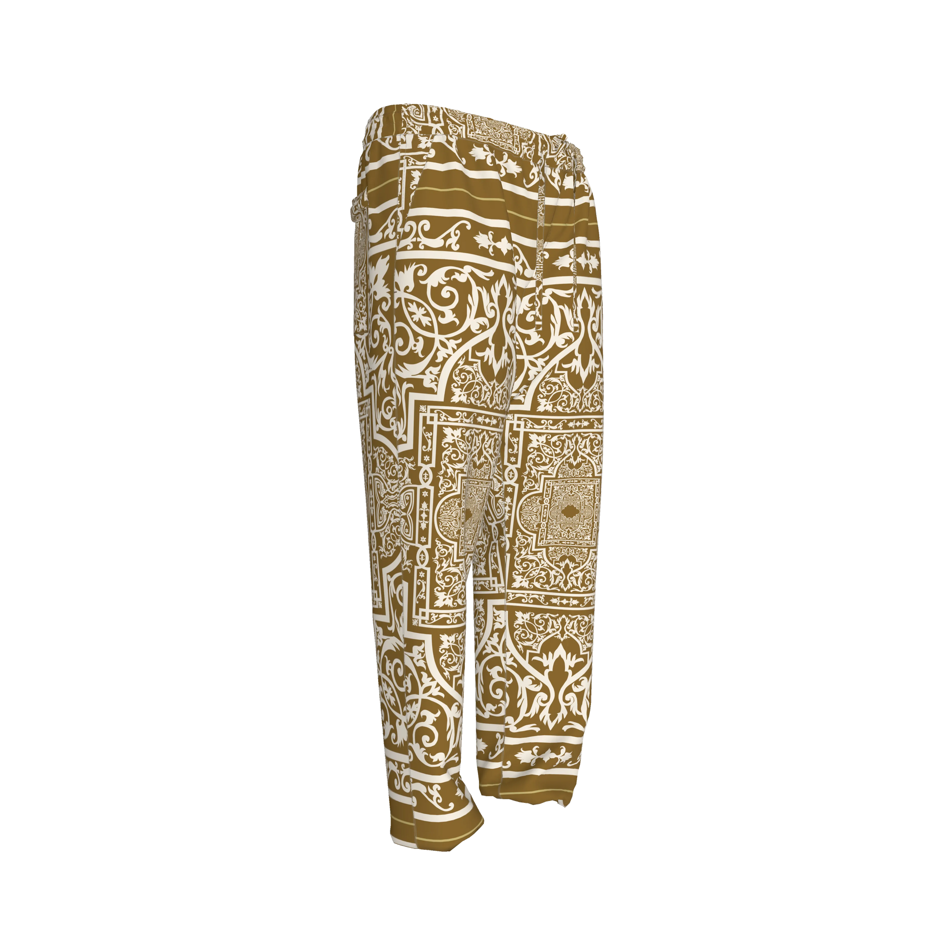 Andre Pullstring Pants: Elastic Waist Pegged Trouser in Ornate Baroque Print