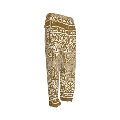 Andre Pullstring Pants: Elastic Waist Pegged Trouser in Ornate Baroque Print