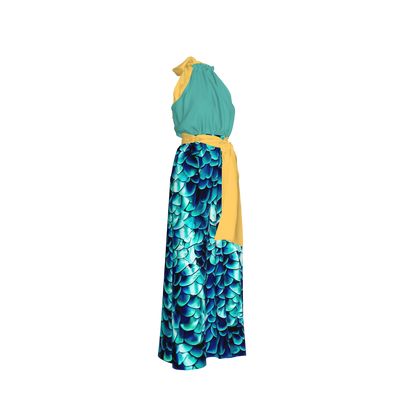 Elastic Waist Halter Maxi in Pima Cotton Poplin